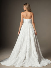 White A Line Strapless Floral Burnout Jacquard Wedding Dress