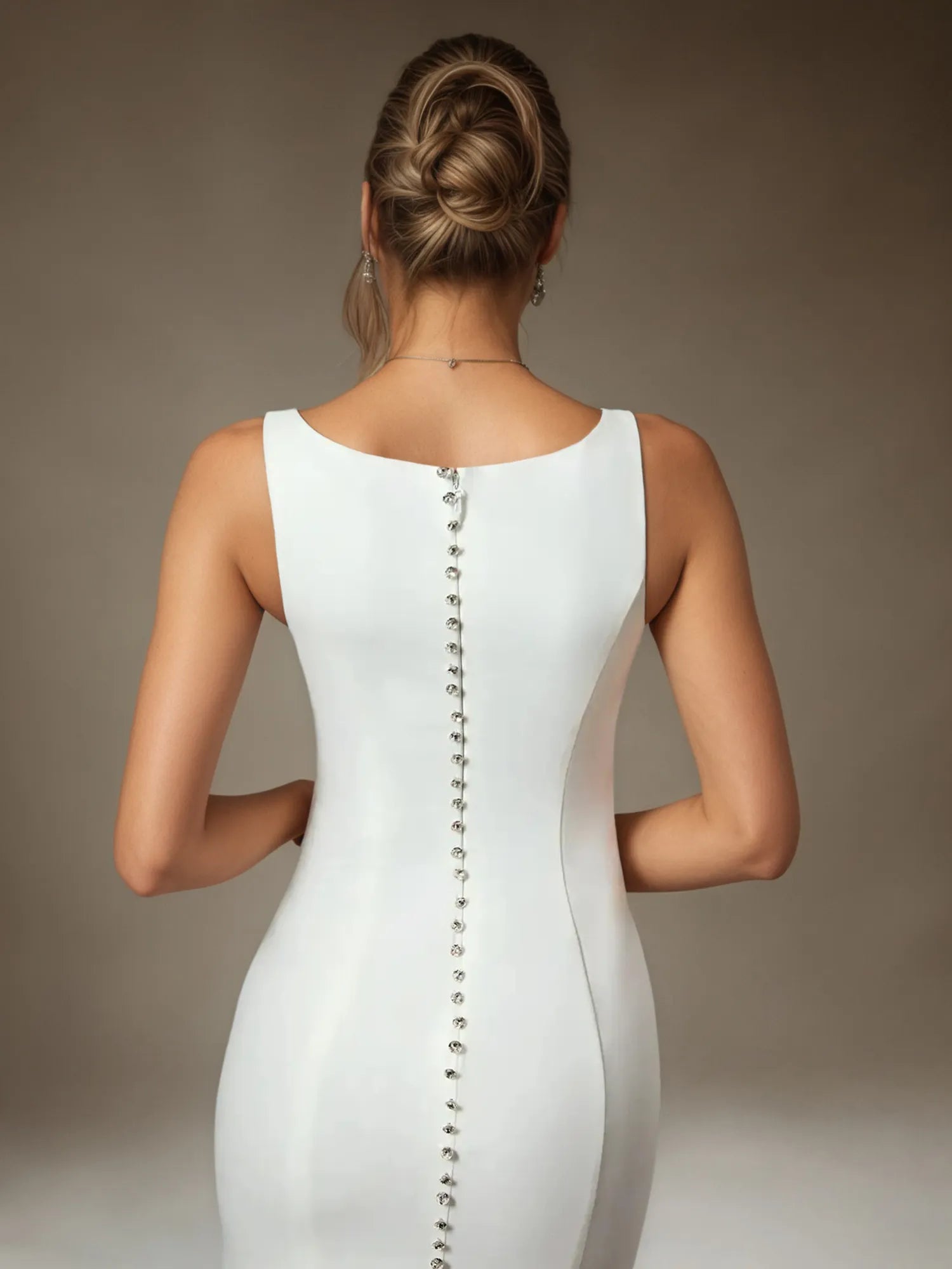 White Champagne Mermaid Side Slit Tulle Wedding Dress