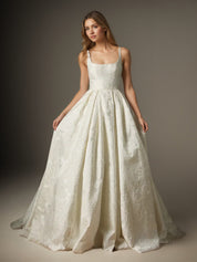 White Ball-Gown with Pockets Floral Jacquard Wedding Dress