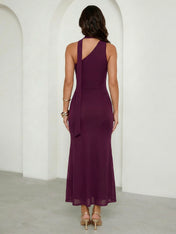 Purple One Shoulder Maxi Dresses with Ruffle Mermaid Evening Dress