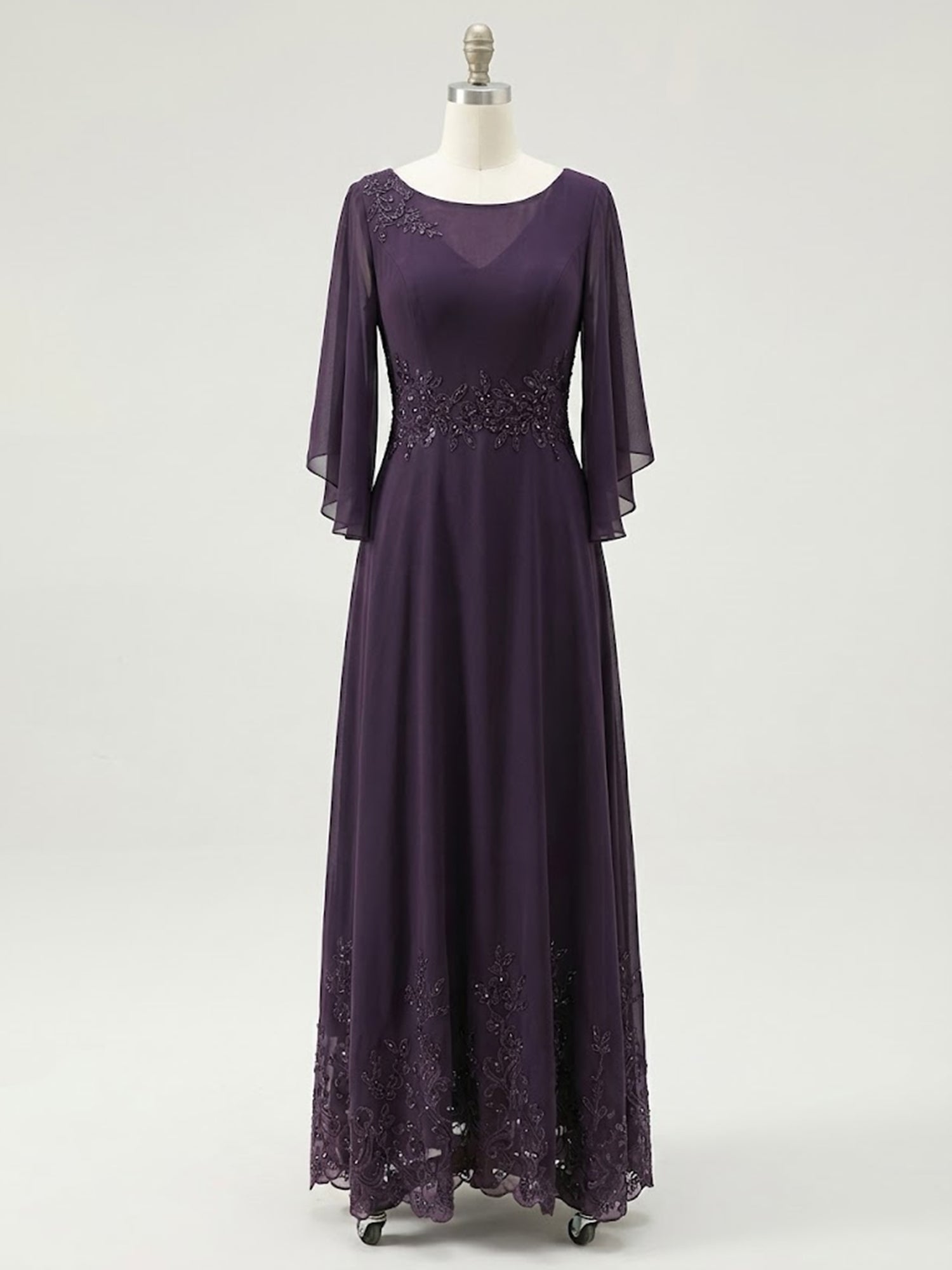 A-line Scoop Illusion Ankle-Length Lace Chiffon Mother of the Bride Dress With Sequins