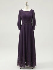 A-line Scoop Illusion Ankle-Length Lace Chiffon Mother of the Bride Dress With Sequins