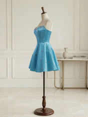 Sparkly Satin A Line Short Corset Homecoming Dress with Rhinestones