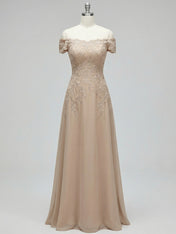 Elegant Taupe Off The Shoulder Sheath Mother of the Bride Dress with Lace