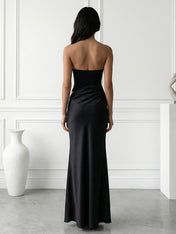 Black Hollowed Strapless Mermaid Maxi Dresses with Pleat