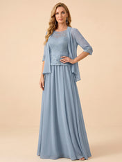 Lace Peplum Chiffon A-Line Mother of the Bride Dress with Matching Jacket