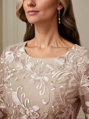 Crew Neck  A Line Ruffle Ruched Lace Maxi Dress Mother Of The Bride Dress