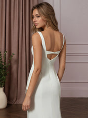 White Mermaid Pleated Crepe Back Satin Wedding Dress