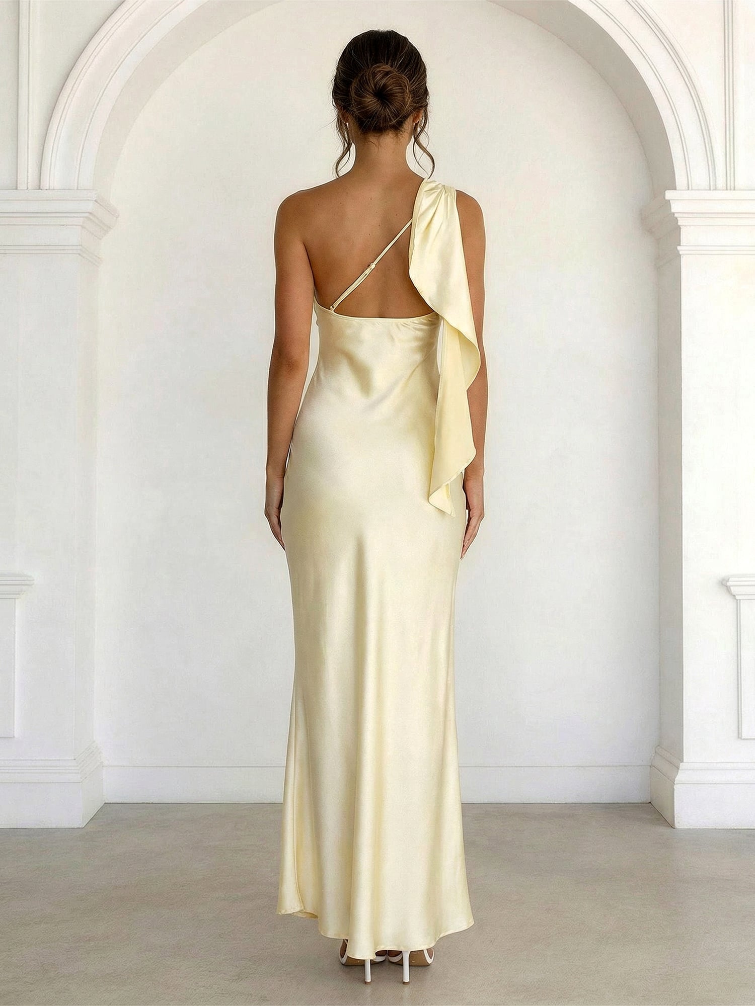 Champagne One Shoulder Mermaid Tea Length Maxi Dress for Women