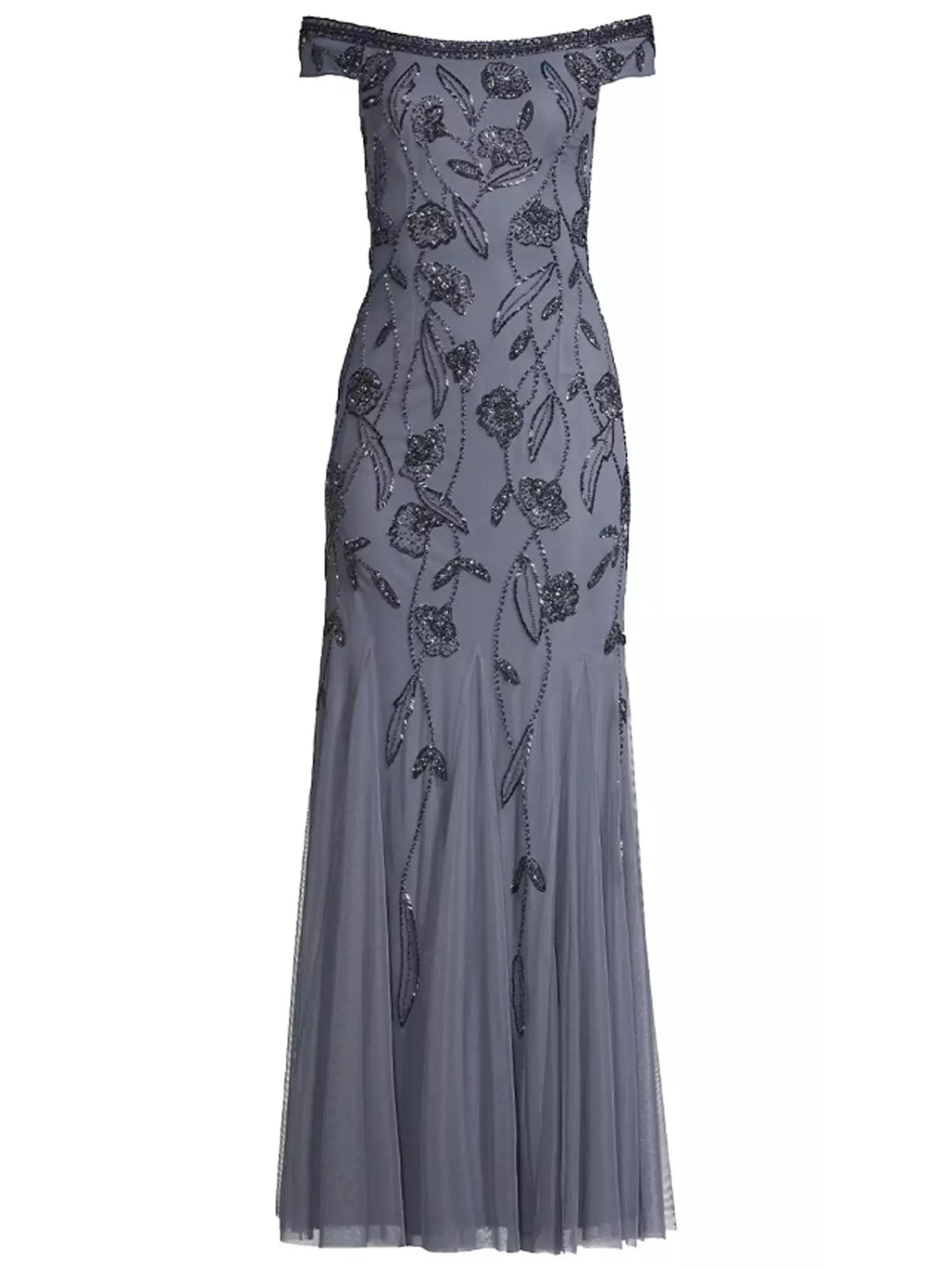 Sheath/Column Off The Shoulder Floor Length Tulle Mother of the Bride Dress With Beading