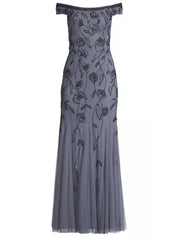 Sheath/Column Off The Shoulder Floor Length Tulle Mother of the Bride Dress With Beading