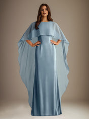 Sheath/Column Boatneck Floor-Length Chiffon Mother of the Bride Dress With Cascading Ruffles