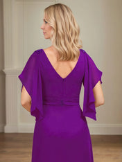 A Line V Neck Appliqued Floor Length Mother of the Bride Dress with Ruffles