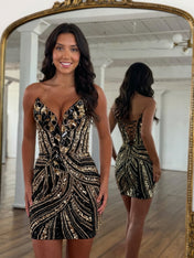Champagne Gold Art Deco Sequin Short Homecoming Dresses