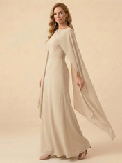 Cape Sleeve V-Back Chiffon A-Line Mother of the Bride Dress Maxi Dress