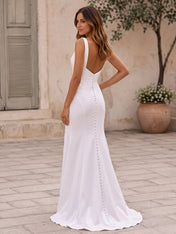 Elegant Satin Wedding Dress with Deep V-Neckline, High Front Slit
