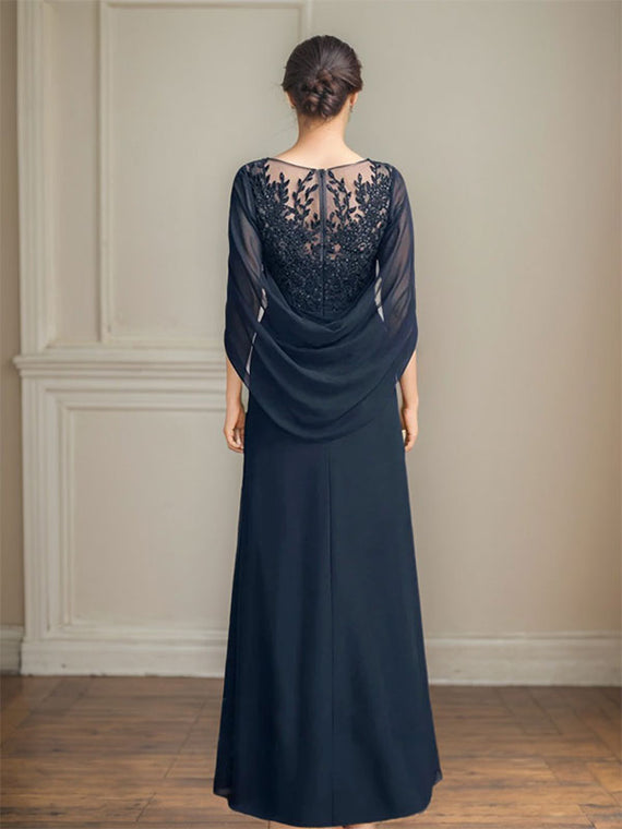 Jimiss A-shaped Scoop Illusion floor lace chiffon with sequins and pleats, mother of the bride dress main image 0