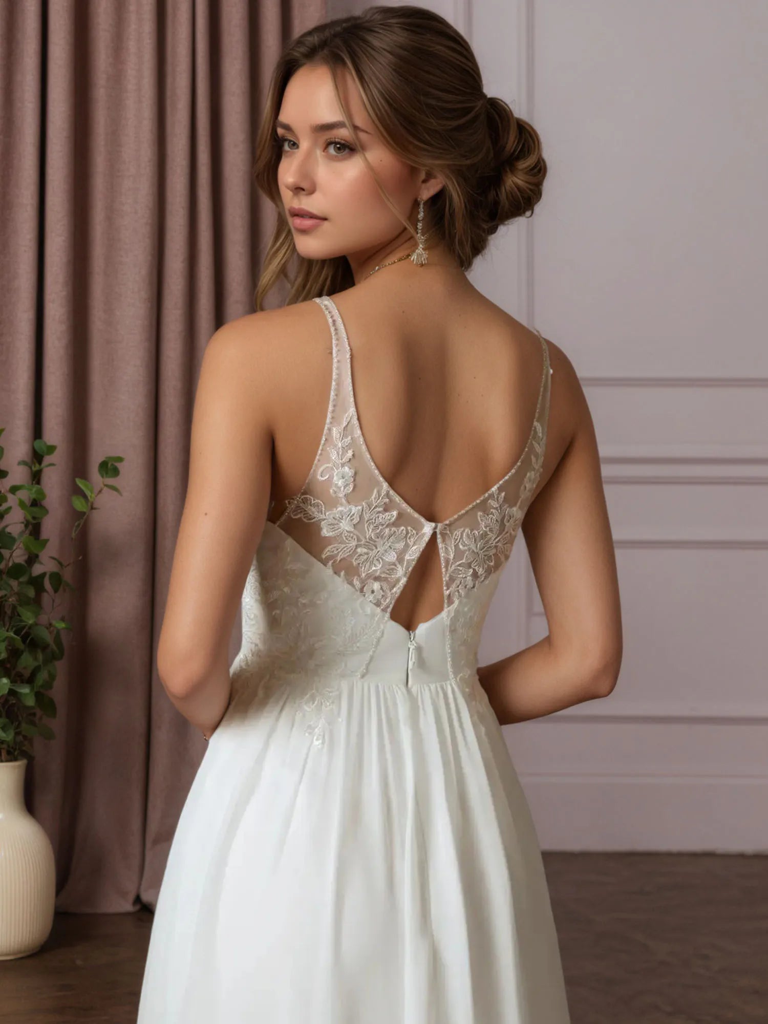 White A-Line Sequins Chiffon Wedding Dress