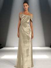 Off-Shoulder Bowknot Detail Velvet Maxi Gown Formal Evening Dress