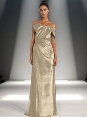 Off-Shoulder Bowknot Detail Velvet Maxi Gown Formal Evening Dress