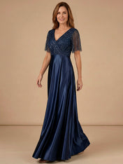 Tassel V Neck A Line Sparky Sequins Mother of the Brides Dresses for Women