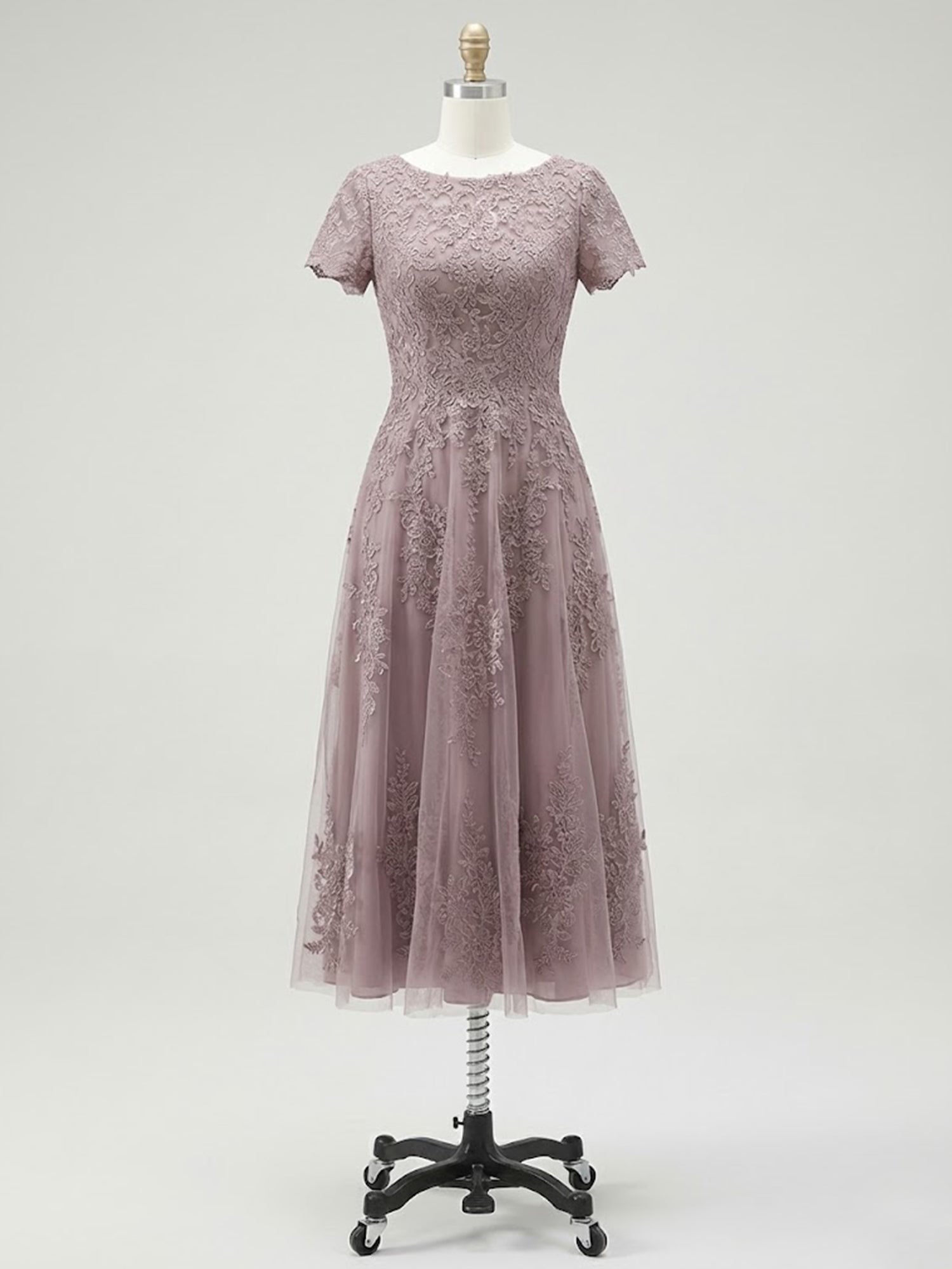 A-line Scoop Tea-Length Tulle Lace Mother of the Bride Dress