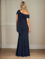 Trumpet/Mermaid One Shoulder Sleeveless Stretch Crepe Mother of the Bride Dress With Bow