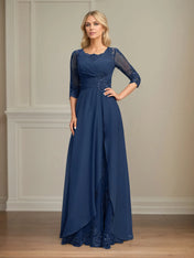 A-line Square Floor-Length Lace Chiffon Mother of the Bride Dress With Pleated Sequins