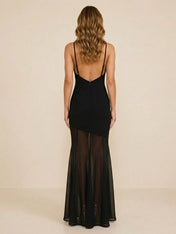 Sleeveless High Neck Sheer Mesh Insert Mermaid Gown Evening Dress