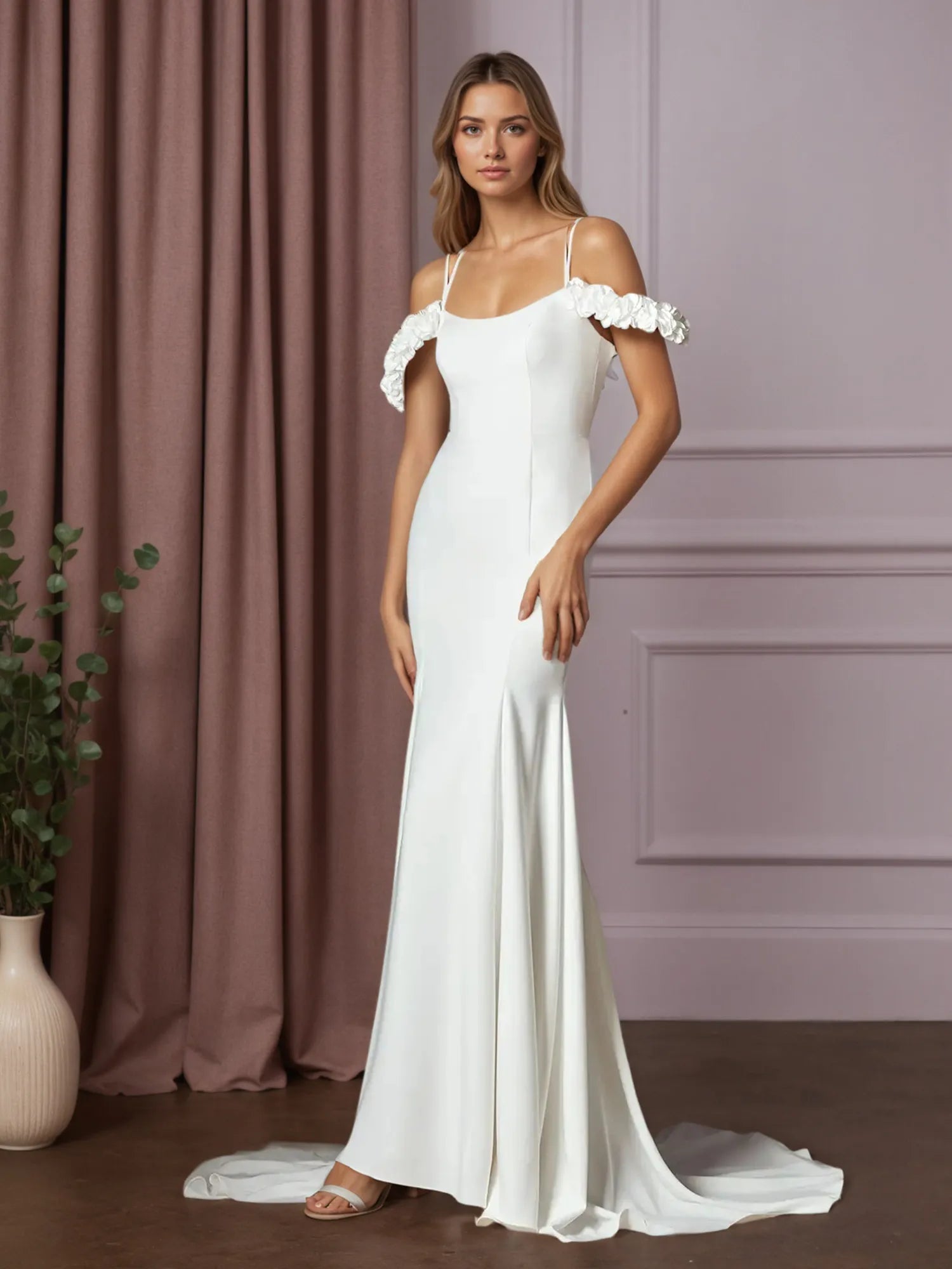 White Mermaid Convertible Crepe Back Satin Dress
