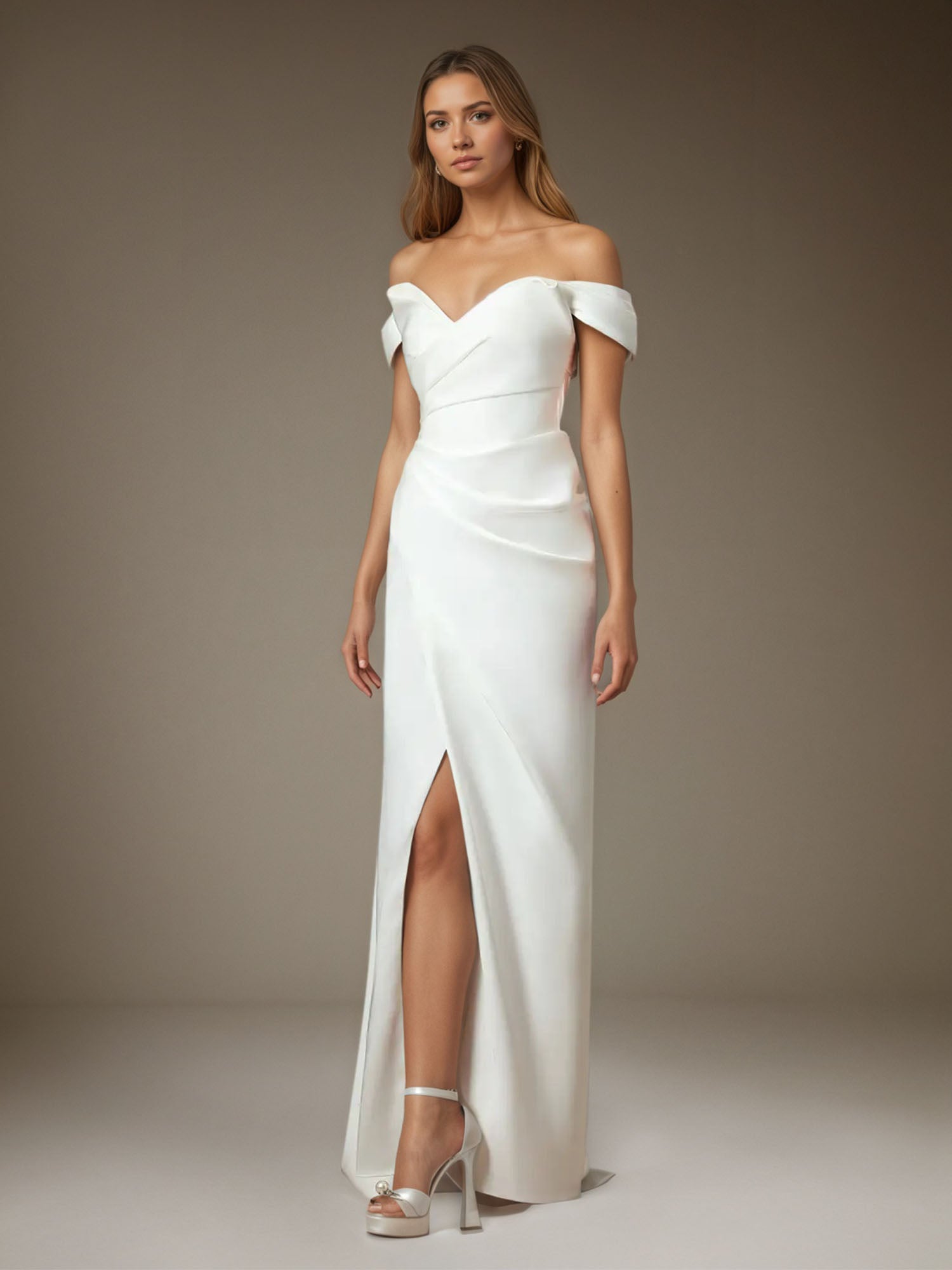 White Mermaid Strapless Double Faced Satin Wedding Dress