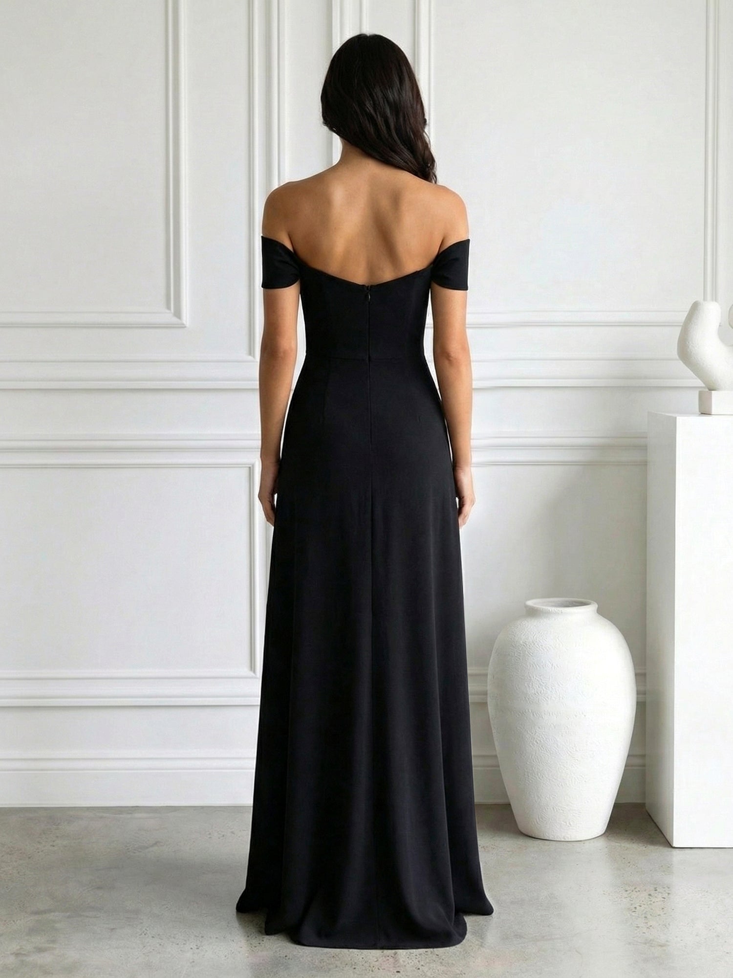 Black Off the Shoulder Mermaid Maxi Dress Prom Dress with Slit