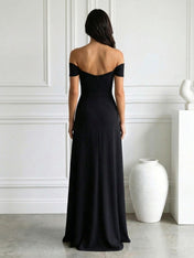 Black Off the Shoulder Mermaid Maxi Dress Prom Dress with Slit