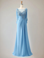 Trumpet/Mermaid Scoop Neck 1/2 Sleeve Chiffon Mother of the Bride Dress With Beadings