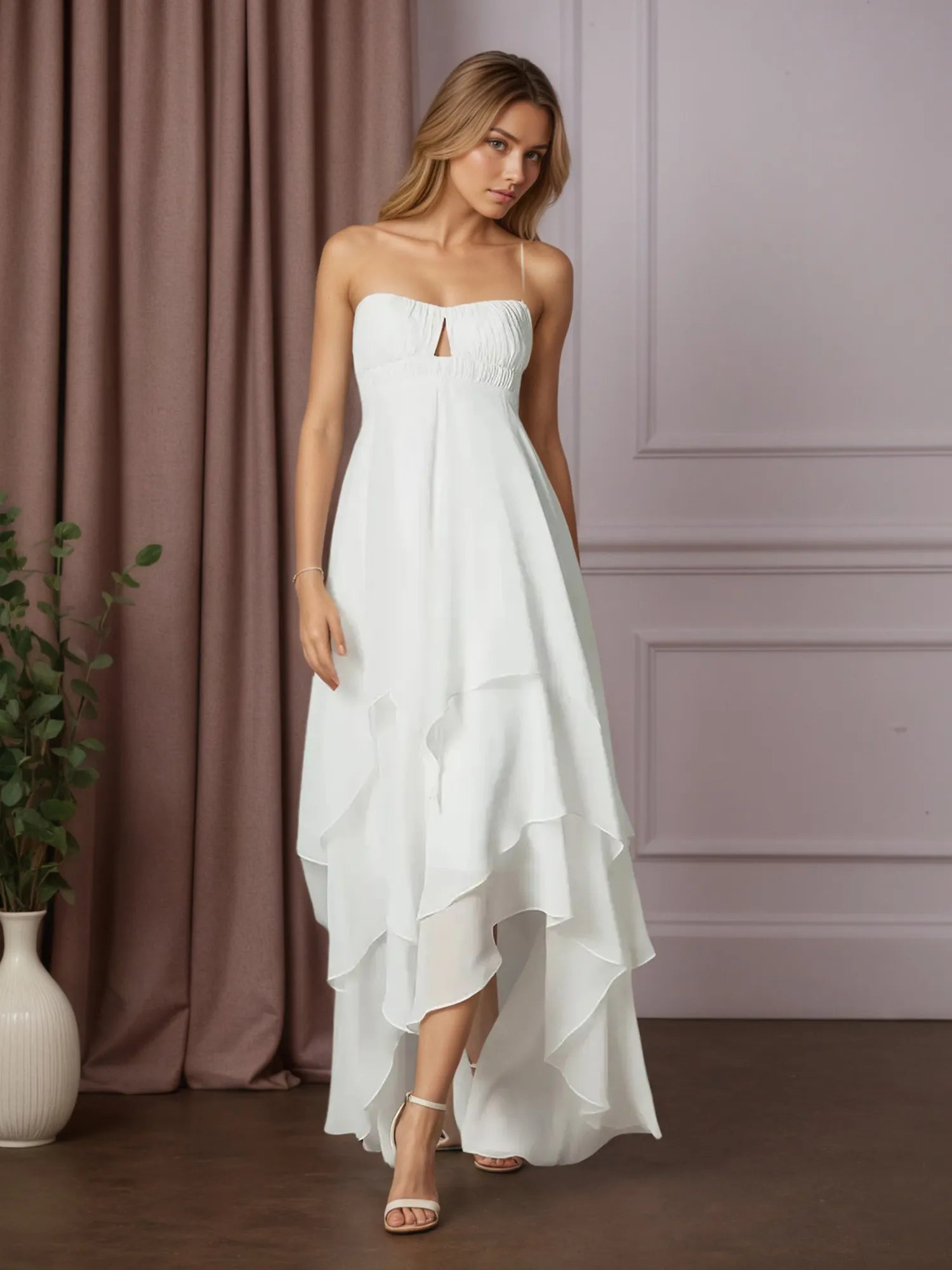White A-Line Sweetheart Neckline Chiffon Wedding Dress