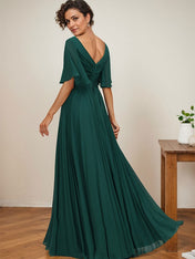 A-line V-Neck Floor-Length Chiffon Mother of the Bride Dress With Sequins Appliques Lace Pleated