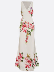 Pink Cross Floral Wrap Dress V Neck Sleeveless Mermaid Gown Dress