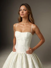 White Ball-Gown Strapless Floral Jacquard Wedding Dress