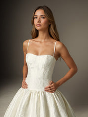 White Ball-Gown Strapless Floral Jacquard Wedding Dress