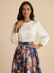 White A-Line Long Sleeves Satin Two-piece Print Floral Mother of the Brides dress