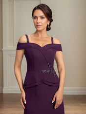 A Line Cold Shoulder Floor Length Chiffon Mother of the Bride Dress With Beading Sequins