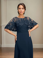 A Line Scoop Floor Length Chiffon Mother of the Bride Dress With Pleated Sequins
