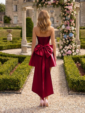 Architectural Blush Pink Strapless High-Low Satin Homecoming Mini Dress