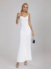 White Floral Ruched Slip Maxi Dress