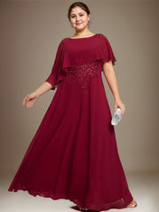 A-line Scoop Floor-Length Chiffon Lace Mother of the Bride Dress With Sequins Beading