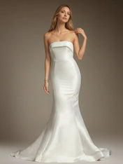 White Mermaid Strapless Bow Wedding Dress