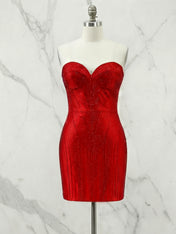 Strapless Sweetheart Neck Sequin Bodycon Mini Dress Homecoming Dresses
