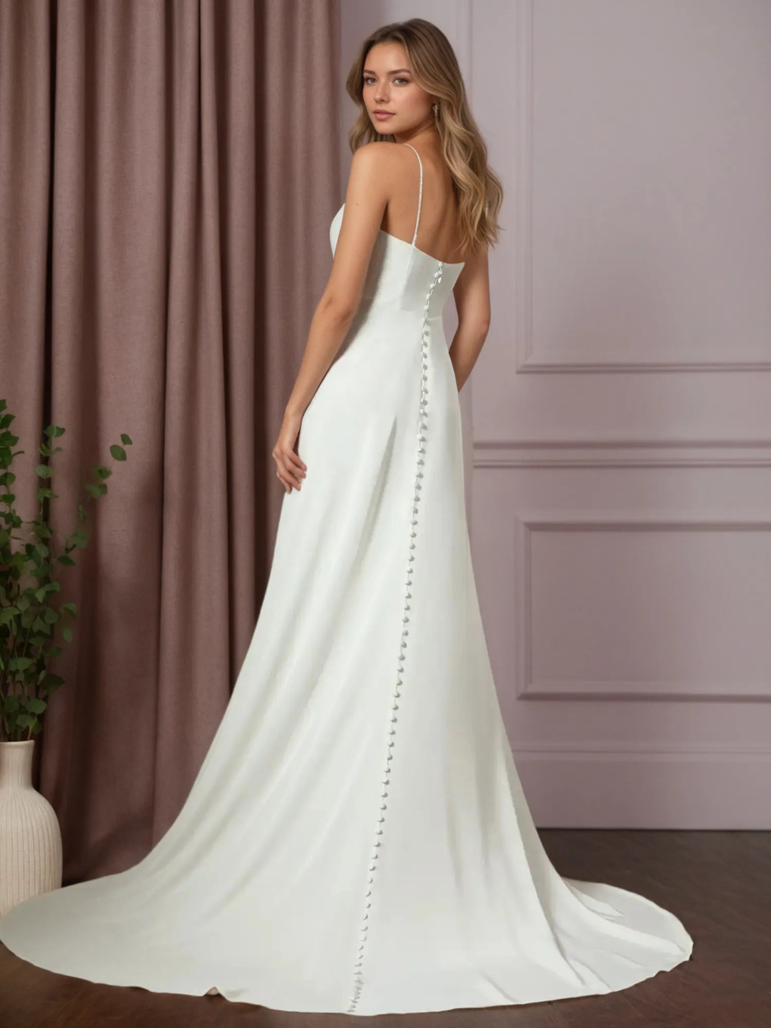 White A-Line Beaded Crepe Back Satin Wedding Dress
