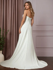 White A-Line Beaded Crepe Back Satin Wedding Dress