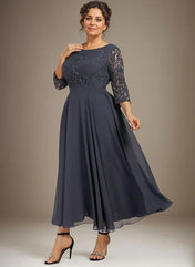 A-line Scoop Tea-Length Lace Chiffon Mother of the Bride Dress With Sequins